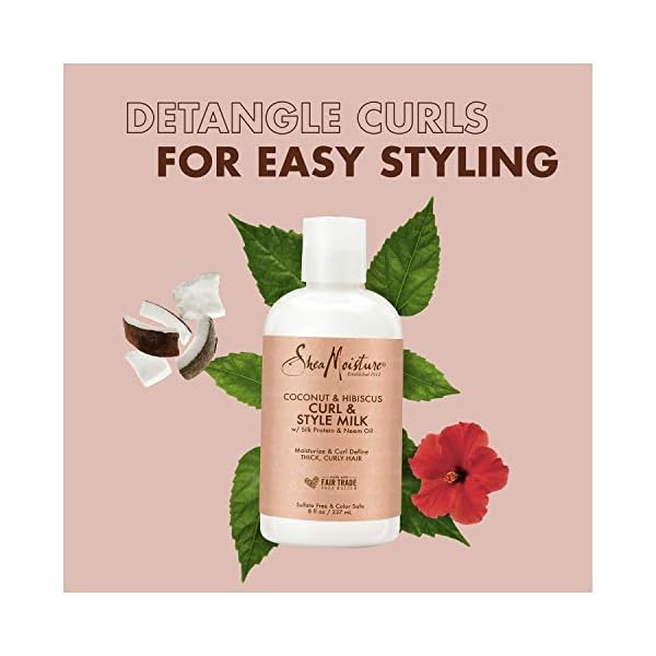 SheaMoisture Fair Trade Sulfate Free Coconut Hibiscus Curl & Style Milk with Silk Protein & Neem Oil For Thick, Defined, Curly Hair 8 oz