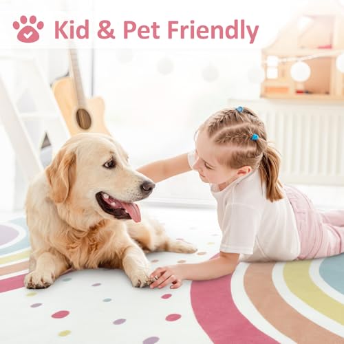 STARUIA Washable Rainbow Rug for Girls Bedroom, Large Area Rug 5x7 Colorful Rug for Nursery Kids Room, Soft Non-Slip Carpet Kids Rug for Classroom Playroom Tent Castle Dorm - Image 4