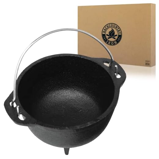 Backcountry Iron 4.75" Medium Cast Iron Cauldron (Preseasoned, Supplies for Wicca and Witchcraft, for Use with Athame, Candles, Incense, Altars, Cloth, Candles, Potpourri)