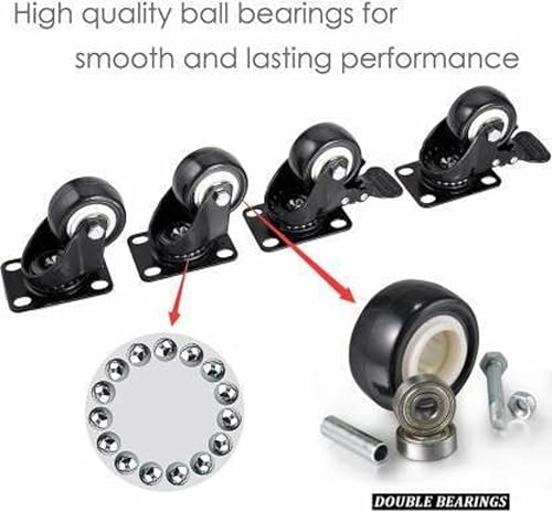 Image of ROLLEASE 1.5 inch 38mm Heavy Duty Caster Wheels | Soft Rubber Swivel Caster with 360 Degree Braking and Locking Furniture | Wheel Casters for Furniture, Baby Bed, Kitchen,Cabinet (Pack of 4) - Black