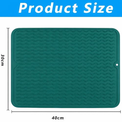 Image of HOMETHREADS Silicone Dish Drying Mat, Silicone Draining Board Mat, Silicone Dish Draining Mats, Kitchen Sink Dish Drainer Mat Racks for Kitchen Counter Protector, (40x30cm Teal)
