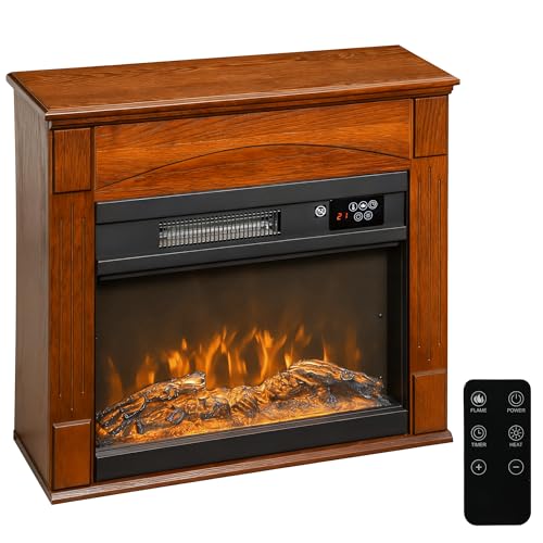 HOMCOM Cheminée électrique 1000W/2000W, Effet Flamme 3D à 6 Couleurs et 3 luminosités réglables, Fausse cheminée décorative avec Thermostat réglable, télécommande, minuterie, jusqu'à 30 m², Marron