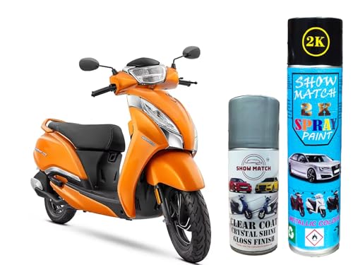 Image of Show Match 2k Scooter Spray Paint + Clear Coat compatible with (TVS Jupiter 125) (Dawn Orange)