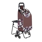 FORRTY Faltbarer Einkaufstrolley Mit Sitz-6 Räder, Treppensteiger Einkaufswagen Senioren, Schwerlast Klappwagen 150kg, Rollwagen Für Reisen Camping, Einkaufswagen Mit Treppensteiger(Braun)