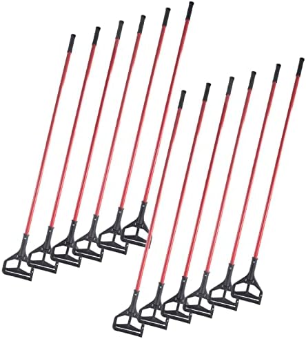 Matthew Cleaning Commercial Quick-Change Iron Mop Handle for Floor Cleaning Heavy Duty Mop Head Replacement Holder 60inch w/Plastic Gripper for Rags Side Gate Wet Mop Handles 12 Packs