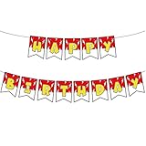 Pre-Strung Red White Yellow Happy Birthday Banner for Cartoon Anime Theme Party Hanging Bunting Decor
