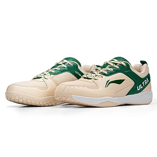 Image of Li-Ning Ultra Speed Non-Marking Badminton Shoe|Indoor Sports|Stability Heel, Prototypical Sole, Lightweight Shoe (Novelle Peach /Green,UK 10)