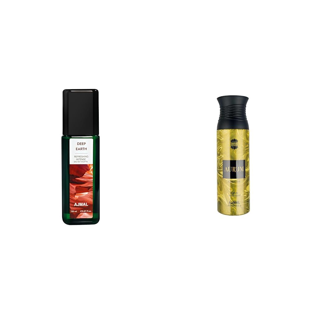 Ajmal Deep Earth Eau De Toilette Woody Perfume 150ML & Ajmal Aurum Perfume Deodorant 200ml Body Spray Gift For Women Combo