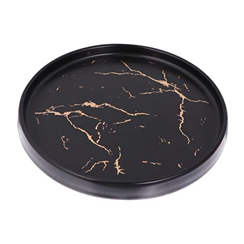 CLISPEED Plato Redondo de Cerámica con Diseño de Mármol para Joyería Bandeja Elegante para Anillos y Accesorios Organizador Decorativo para Hogar y Oficina Color Negro