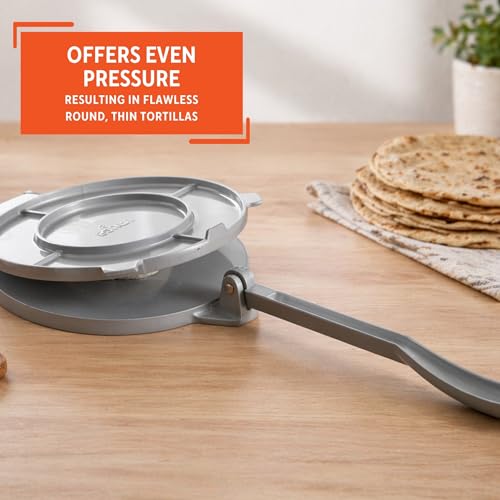 Image of IMUSA 8in Cast Aluminum Tortilla Press, Lightweight Dough Press for Tortillas, Arepas, Empanadas, Roti and Flatbreads, Easy Lever Design, Gray