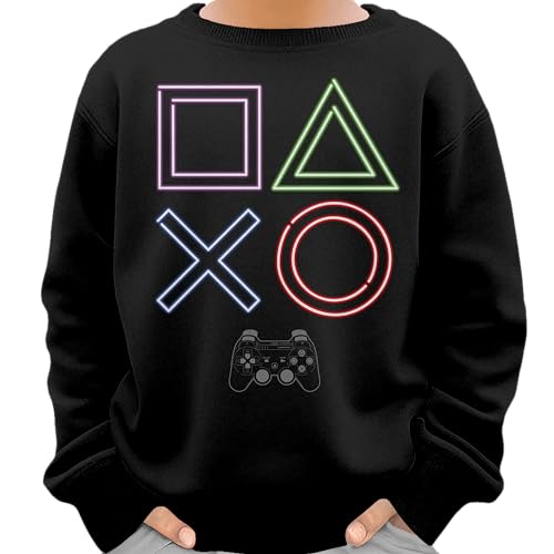 PlayStation PS5 Controller Buttons Boy's and Girls's Youth Long Sleeve Crewneck Sweater (Black, Kids Small)