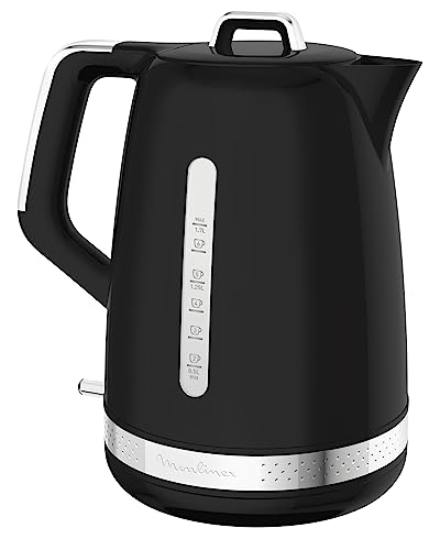 Moulinex Bollitore elettrico 1,7 L, design vintage, base 360°, coperchio snodato, ebollizione rapida, spegnimento automatico, livello dell'acqua, filtro anticalcare, resistenza nascosta, sole nero