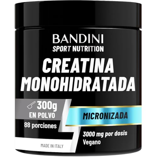 Bandini® Creatina en Polvo Micronizada - Monohidrato de Creatine 100% Puro para Rendimiento y Potencia Muscular - Sin Sabor - Incluye dosificador - 88 Porciones - 300 gramos Vegano - Creatine Powder