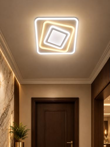 Image of FILLISKA Aluminium Luxurious 3 in 1 Led Ceiling /Wall Chandelier Light with 3 Step Colour Changing Function (Acrylic White Square-669-4)(300MM)