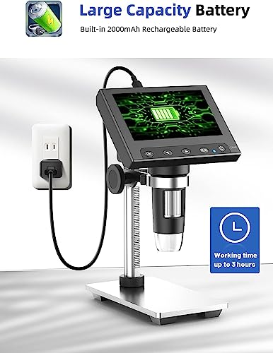 Image of Etzin DM4 Digital Microscope 50-1000X, 4.3'' LCD Microscope with Metal Stand for Kids|Adults|Students Coin /PCB /Plants Observe, Supports Windows-EPL-1015IM.