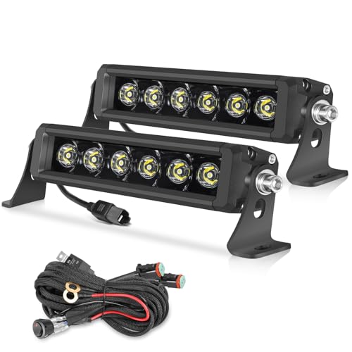 OFFROADTOWN 8 inch 120W LED Light Bar Single Row LED Pods Slim Offroad Driving Fog Work Lights Spot Bumper Light with Wiring Harness for Truck ATV UTV Jeep Motorcycle
