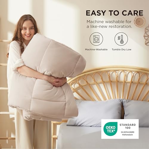 Image of Bedsure Comforter Duvet Insert - Quilted Comforters Cal King Size, All Season Duvet, GentleSoft Down Alternative Bedding, with 8 Tabs, Gifts for Women /Men, Beige, California King 96 X 102 Inches