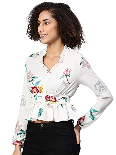 Image of IVES Women's Printed Polyester Full Sleeves | V Neck | Regular Fit Crop Top