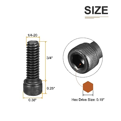 DTGN 1/4-20x3/4" Socket Head Cap Screws Bolts, 50Pcs 12.9 Grade Alloy Steel, Machine Hex Socket Screw, Hex Drive - Image 2