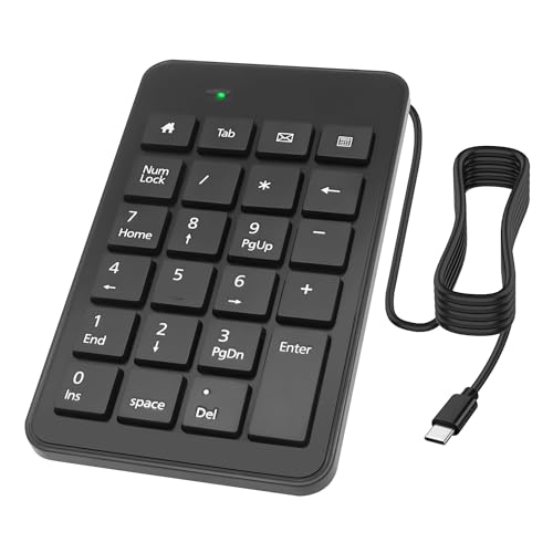 XMSJSIY USB Tipo C Número Pad Cable 23 Teclas Tipo C Teclado Numérico con Tab, Inicio, Correo electrónico y Calculadora Teclas para Portátil, PC, Escritorio, Ordenador, Ordenador Portátil