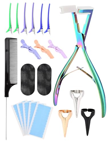 Tape in Hair Extension Tools Kit Flat Surface Sealing Hair-Extension Plier Hairs Extension Tape Hair Gripper Sticker Hair Clips Hair Parting Ring Hair Extensions Styling Tools