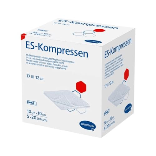 Hartmann ES-Kompressen 10 x 10 cm, 12-fach, steril | Packung (5 x 20 Stück) | Packung (5 Stück)