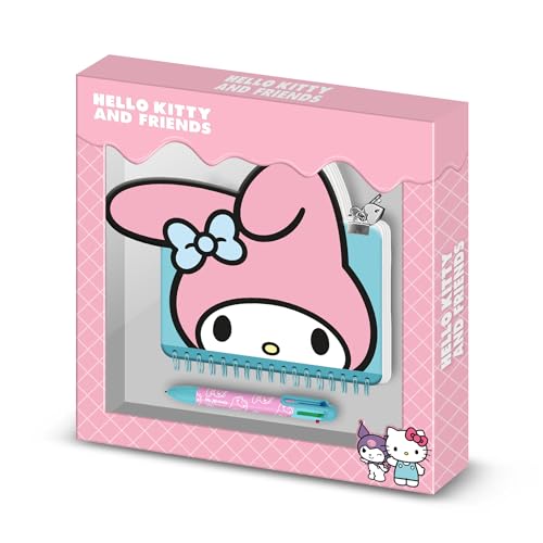 Hello Kitty My Melody Face-Pack de Diario Kawaii + Bolígrafo de 6 Colores, Rosa