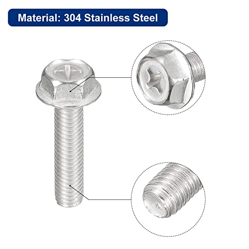 Image of uxcell M8x35mm Phillips Hex Head Flange Bolts, 5pcs 304 Stainless Steel Hexagon Phillips Flange Head Hex Bolts Machine Screws