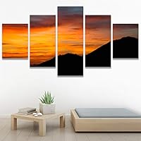 SIGNWIN 5 Panel Canvas Wall Art Sunset in The Mountains for Home Decorations Ready to Hang - 60