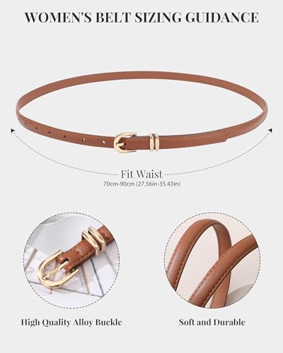Women's Spaghetti Belt - Jeans Skinny Leather Belt Women's Dress Belt with Gold Buckle2