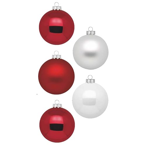 Inge Glas Weihnachtskugeln | Schöne Christbaumkugeln aus Glas | 20 Kugeln in Karton-Box | Christbaumschmuck Weihnachtsbaumschmuck Weihnachtsbaumkugeln (Frozen Strawberry | rot weiß)