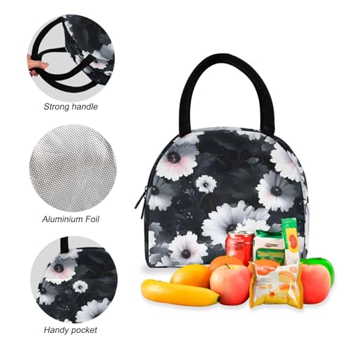 Backpack Lunch Box Set Large Capacity Travel Backpacks and Insulated Lunch Bag for Commute Hiking Picnic White Daisy Pattern Print4