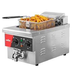 CROSSON Elektrische Fritteuse mit öl 6L, Kommerzielle Elektrische Fritteuse aus Edelstahl mit Ablaufhahn,Timer,Temperaturkontrolle 80-200°C,3000W