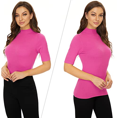 Image of Anbenser Women's Short Sleeve Mock Pullover Sweater Knit Jersey Top Slim Fit