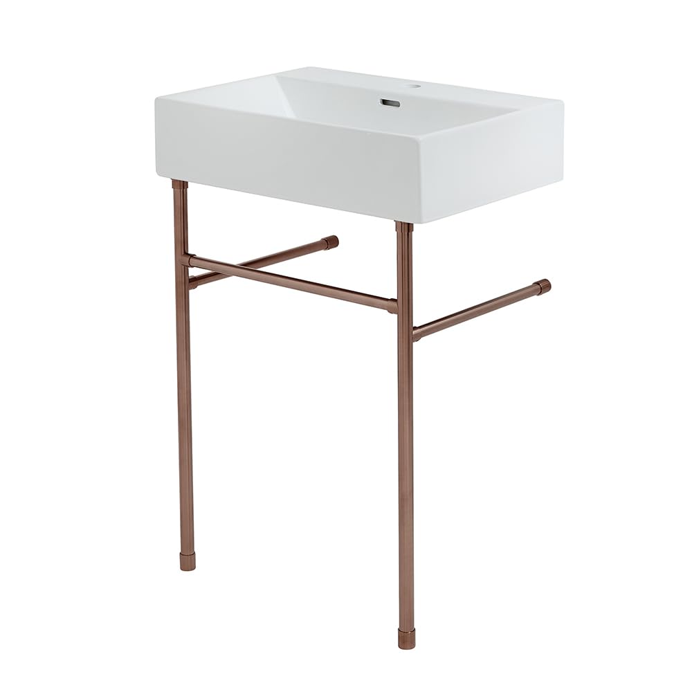 Milano Brushed Copper Elswick White Ceramic 1 Tap Hole Bathroom Basin Sink Copper Washstand - 605Mm X 430Mm