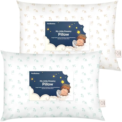 Image of KeaBabies 2pk Toddler Pillows 2 Year Old to 5,13x18 Kids Pillow (Excavator) | Soft Organic Cotton Kids Pillow for Sleeping, Travel, School, Daycare, Nap, Toddler Bed, Machine Washable, Without Pillowcase