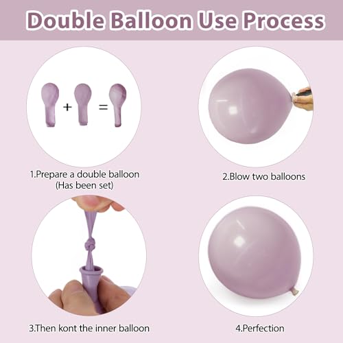 Image of Dusty Green Pink Purple Yellow Balloon arch kit,Double Stuffed Haze Purple Mauve Pink Ivory Sage Green Lilac Light Yellow Balloons Garland for Brithday Wedding Wild Flower Princess Party Decorations