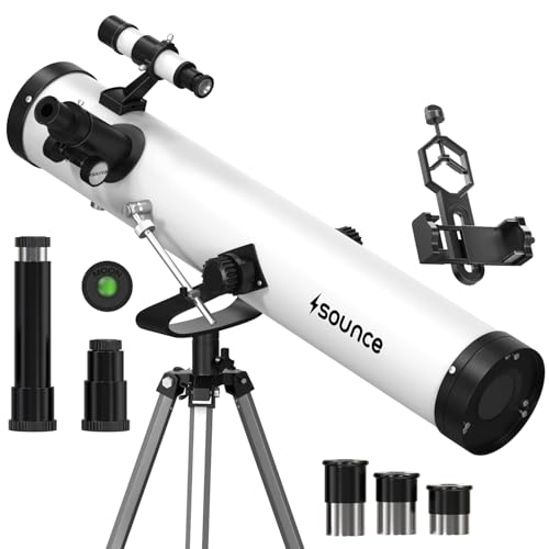 Image of Sounce Newtonian Reflector Telescope for Beginners and Professionals 76mm Lens 700mm Focal Length 28x-350x Ultra Zoom Fully Coated Glass Optics Alt-Az Mount for Moon Planets Deep Sky Viewing (Black)