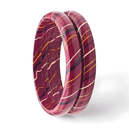 Image of Traditional Rajasthani Lac Bangles for Women and Girls, Jaipuri Lahariya Design Lakh Lah Kada, Multicolor Striped Pattern, Red Green Maroon Sky Blue Pink Purple Yellow Grey Set of 2