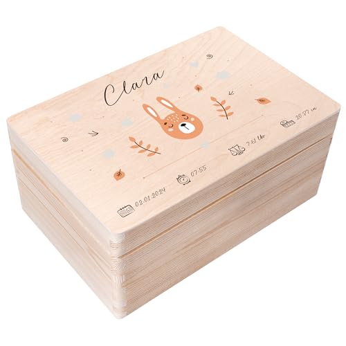 Creative DECO Caja de Recuerdos Personalizada para Bebés/Regalo de Nacimiento Personalizado - Conejo | Cajas de Madera Personalizadas para Niños | Personalizados para Niño y Niña