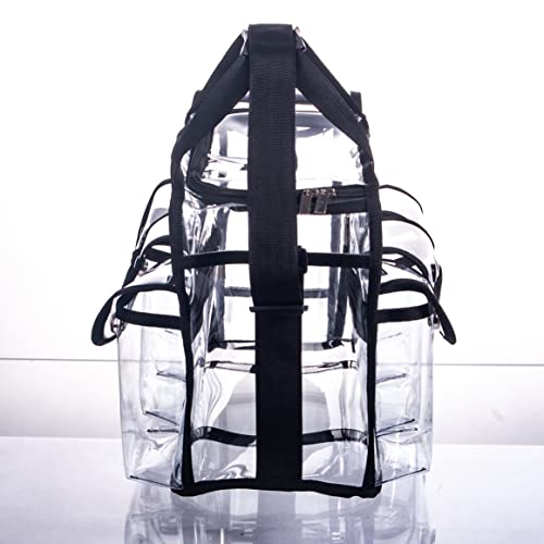 Wide Open Large Professional Clear Pvc Travel Makeup Artist Set Bag Cosmetic Nails Beauty Bag Transparent Vinyl Tool Organizer Work Bag Beach Bag Diaper Bag With 6 External Pockets & Strap (Black) #TOP5