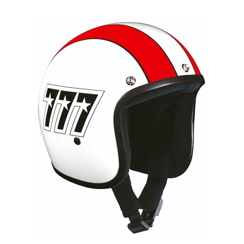 BANDIT Casco jet abierto JET777F para unisex adulto Blanco/Rojo con carcasa de fibra de vidrio, visor solar oscuro y cierre rápido tipo clic TALLA L
