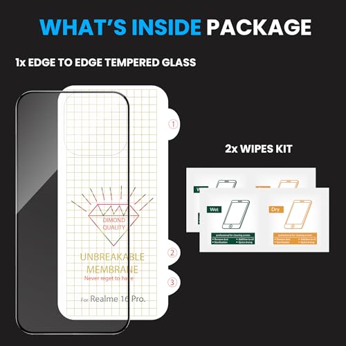 Image of FIRST MART Front Tempered Glass and Back Nano Membrane for Realme 16 Pro with Installation Kit | Edge-to-Edge, Scratch Resistant, Case-Friendly | Black