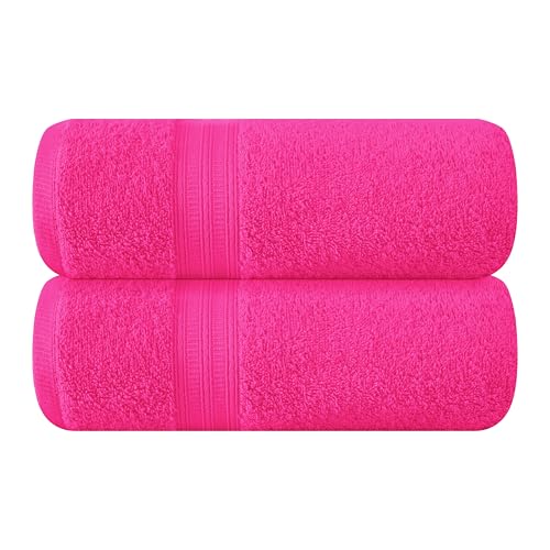 BOUTIQUO Cotton 2 Pack Oversized Bath Towel Set Large Bath Towels 27x54 Ultra Soft Absorbent Compact Quick Drying and Lightweight Eco-Friendly and 100% Recyclable Towel Set - Hot Pink