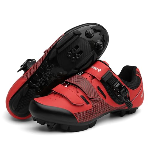 JiuQing Mountain Bike Shoes Men Compatible with 2-Bolts SPD Cleats MTB Shoes Outdoor Cycling Shoes