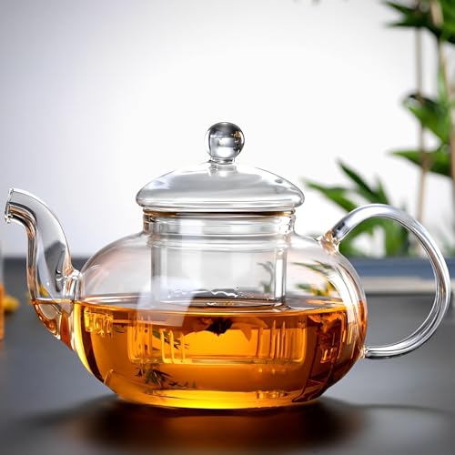 Cylora Teekanne 1L, Teekanne Glas mit Einem Abnehmbaren Teesieb, Klar, Hitzebeständig, Blumentee, Kräutertee und Teebeuteln, Borosilikatglas Glaskanne, Einfache Reinigung