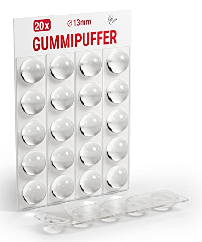 LouMaxx Tampon Caoutchouc | Lot de 20 Transparent Ø 13 mm | Pieds adhesifs Extra forts | Tampon Transparent Premium Anti-Glisse, Rayures, Bruit et Vibrations Cover