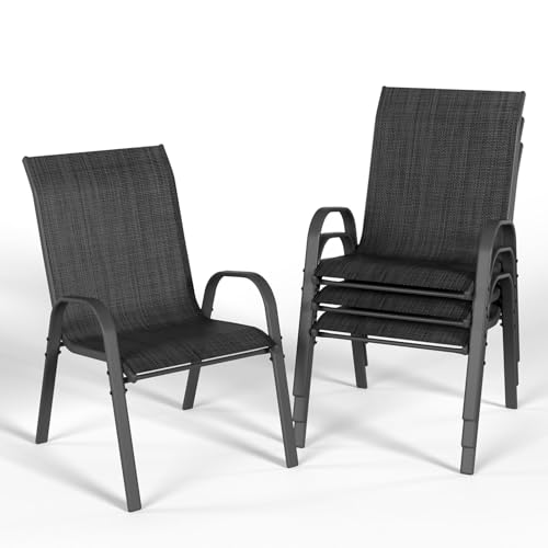 UDPATIO 4er Set Gartenstühle Stapelbare, 55cm Breiter Hochlehner Gartenstuhl, Stapelstühle aus Textilene, Atmungsaktive Terrassenstühle für Balkon, Terrasse, Garten, Schwarz UDPATIO 4er Set Gartenstühle Stapelbare, 55cm Breiter Hochlehner Gartenstuhl, Stapelstühle aus Textilene, Atmungsaktive Terrassenstühle für Balkon, Terrasse, Garten, Schwarz
