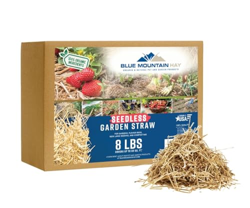 Blue Mountain Hay Organic Seedless Garden Straw Mulch (8 lb) for Raised Garden Bed, New Grass Seeding, Composting, Landscaping Straws, Flower Beds | Covers up to 80 sq ft