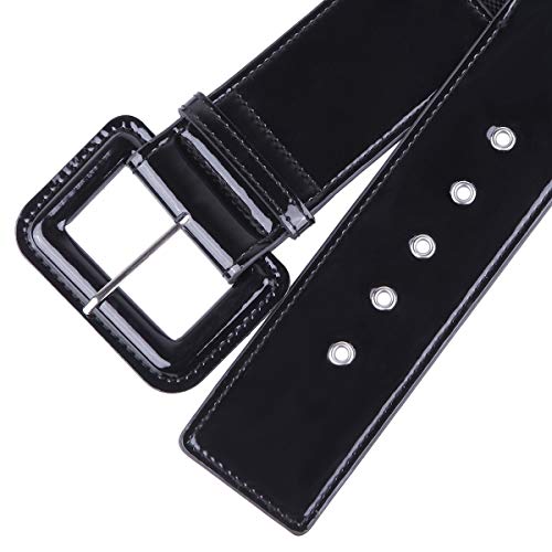 Samtree Retro Wide Stretchy Cinch Belt For Women, Patent Leather Square Buckle Elastic Waist Belt For Dresses, Black #TOP1